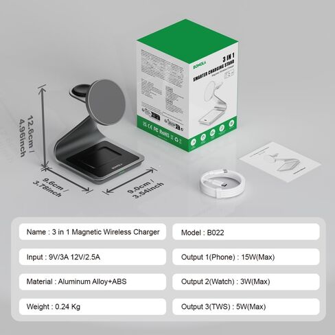 الشاحن اللاسلكي لشركة Samsung: Magnetic 3 in 1 محطة شحن لاسلكية لـ Samsung S25 S24 Ultra S23 S22 S21 ، Dock Charger Aluminium Alboy Stark for Galaxy Watch Ultra/7/6/5/4 ، Buds 2/2 Pro in Saudi Arabia