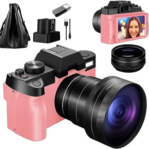 Digital Camera 4K 48MP Vlogging Camera for YouTube – WiFi, Webcam, 3" Flip Screen, 16X Digital Zoom, Wide Angle & Macro Lens – Rechargeable, Anti-Shake, Portable Video Camera for Content Creators in Saudi Arabia