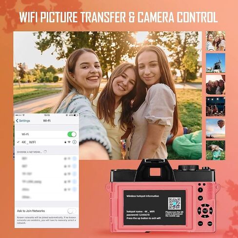 Digital Camera 4K 48MP Vlogging Camera for YouTube – WiFi, Webcam, 3" Flip Screen, 16X Digital Zoom, Wide Angle & Macro Lens – Rechargeable, Anti-Shake, Portable Video Camera for Content Creators in Saudi Arabia
