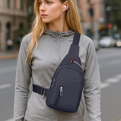 Small Sling Bag for Men Women,Crossbody Chest Backpack with Earphone Hole Shoulder Bag Fanny Pack for Travel Hiking Daily Use in Saudi Arabia