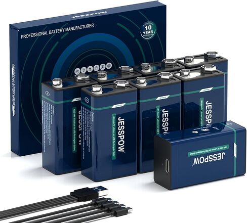8 Pack Rechargeable 9 Volt Batteries USB Rechargeable, High Capacity 1300mAh 9V Lithium Battery with Type C Charging Cable for Electric Guitar, Microphone,Smoke Alarms Detector,Household and More in Saudi Arabia