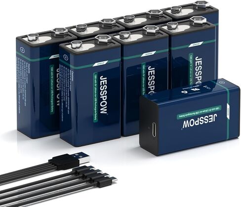 8 Pack Rechargeable 9 Volt Batteries USB Rechargeable, High Capacity 1300mAh 9V Lithium Battery with Type C Charging Cable for Electric Guitar, Microphone,Smoke Alarms Detector,Household and More in Saudi Arabia