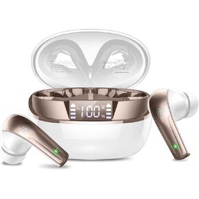 Wireless Earbuds, Bluetooth 5.4 Headphones in Ear, Mini Bluetooth Earbuds HiFi Stereo Deep Bass with 4 ENC Noise Cancelling Mic, Wireless Ear Buds 47H Long Playtime LED IP7 Waterproof USB-C White Gold in Kuwait