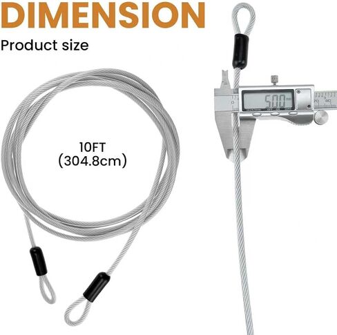 10FT 5mm Stainless Steel Security Cable Lock, Steel Coated Braided Double Loop Flexible Wire Rope for Bicycles, Luggage, Gates & Outdoor Equipment (1 Pack) in Kuwait