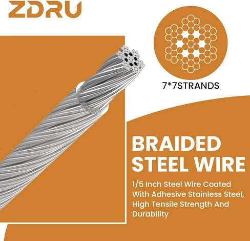 10FT 5mm Stainless Steel Security Cable Lock, Steel Coated Braided Double Loop Flexible Wire Rope for Bicycles, Luggage, Gates & Outdoor Equipment (1 Pack) in Kuwait