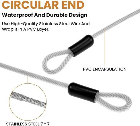 10FT 5mm Stainless Steel Security Cable Lock, Steel Coated Braided Double Loop Flexible Wire Rope for Bicycles, Luggage, Gates & Outdoor Equipment (1 Pack) in Kuwait