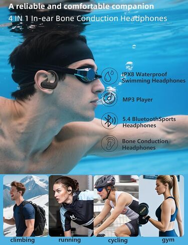 IPX8 Waterproof Swimming Earbuds, Bone Conduction Headphones, Swimming Headphones with 8GB Memory,Wireless Bluetooth 5.4, 8H Playtime in Ear Underwater Earbuds for Swimming, Running in Saudi Arabia