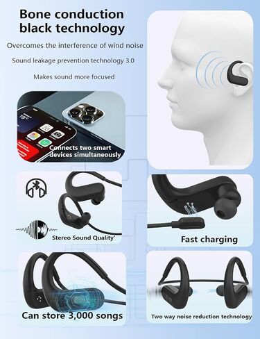 IPX8 Waterproof Swimming Earbuds, Bone Conduction Headphones, Swimming Headphones with 8GB Memory,Wireless Bluetooth 5.4, 8H Playtime in Ear Underwater Earbuds for Swimming, Running in Saudi Arabia