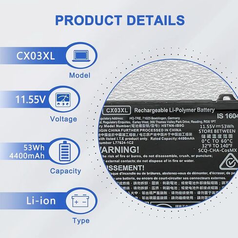 JotAct CX03XL LAPTOP بطارية متوافقة مع HP ELITEBOOK X360 830 G7 ELITEBOOK X360 830 G8 SERIES BOOKD HSTNN-IB9G HSTNN-LB8R L77624-422 L77624-421 L77624-1C1 L78551-005 CX030 in Saudi Arabia