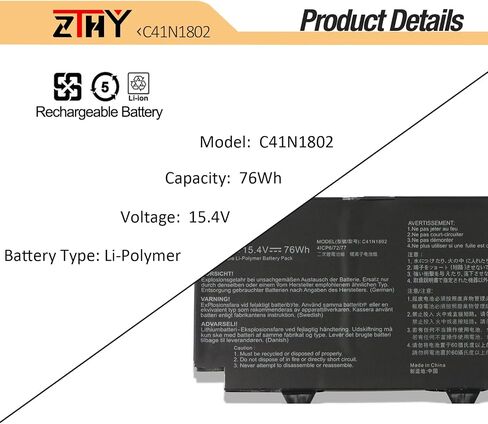 C41N1802 Battery Replacement for ASUS Rog Zephyrus S 3s Plus GX701 GX701G GX701GV GX701GVR GX701GX GX701GW GX735GV GX735GW GX735GX GX701GXR GX701GWR GX735GVR GX735GWR GX735GXR GX735LWS GX701LV GX701LW in Saudi Arabia