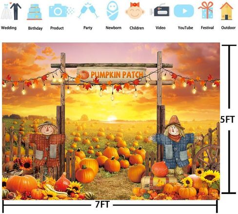 Fall Backdrop Autumn Pumpkin Patch Photography Background for Autumn Birthday Baby Shower Thanksgiving Party Decorations Supplies Halloween Photo Banner (7x5FT（210x150cm）) in Kuwait