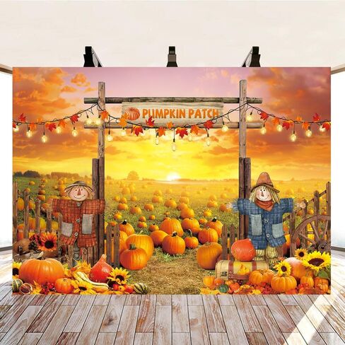 Fall Backdrop Autumn Pumpkin Patch Photography Background for Autumn Birthday Baby Shower Thanksgiving Party Decorations Supplies Halloween Photo Banner (7x5FT（210x150cm）) in Kuwait