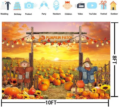 Fall Backdrop Autumn Pumpkin Patch Photography Background for Autumn Birthday Baby Shower Thanksgiving Party Decorations Supplies Halloween Photo Banner (7x5FT（210x150cm）) in Kuwait