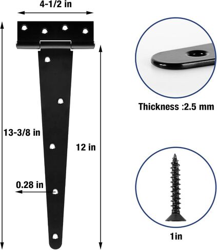 12 Inch Shed Door Hinges T-Strap Gate Hinge Heavy Duty 2 Pack Barn Farm Fence Tee Hinges for Doors Outdoor Kitchen Wood Cabinet Interior Exterior Window Bar Shop Matte Blake Door Hinge Hardware Kit in Saudi Arabia
