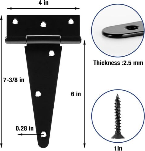 12 Inch Shed Door Hinges T-Strap Gate Hinge Heavy Duty 2 Pack Barn Farm Fence Tee Hinges for Doors Outdoor Kitchen Wood Cabinet Interior Exterior Window Bar Shop Matte Blake Door Hinge Hardware Kit in Kuwait