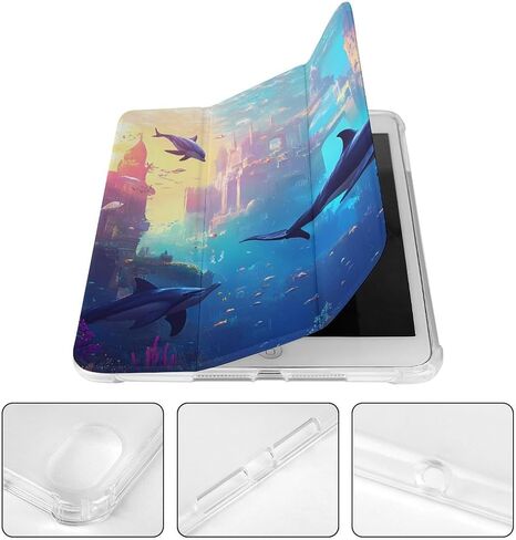 قضية القلعة تحت الماء دولافين و ORCAS مع حامل القلم TRIFOLD SLIM TRIFOLD متوافق مع iPad Mini 4/5/6 MINI4/5 （7.9in） in Kuwait
