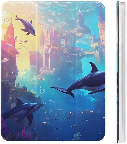 قضية القلعة تحت الماء دولافين و ORCAS مع حامل القلم TRIFOLD SLIM TRIFOLD متوافق مع iPad Mini 4/5/6 MINI4/5 （7.9in） in Kuwait