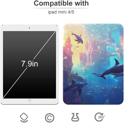 قضية القلعة تحت الماء دولافين و ORCAS مع حامل القلم TRIFOLD SLIM TRIFOLD متوافق مع iPad Mini 4/5/6 MINI4/5 （7.9in） in Kuwait