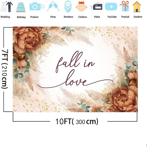 Mehofond 7x5ft Fall in Love Backdrop Autumn Burn Flowers Flowers زهور الزفاف ديكور بانر فول الزفاف الزفاف بامباس العشب المجفف بورجوندي وردة دش الدش الفوتوغرافي in Kuwait