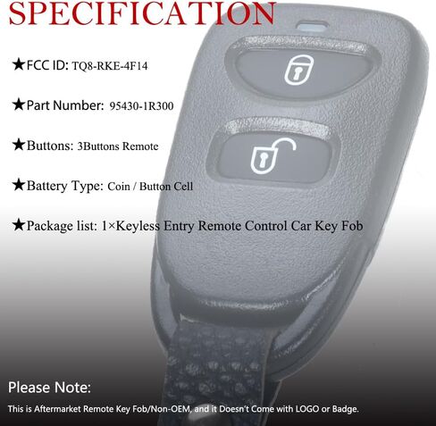 Mechanmagic Key FOB الإدخال بدون مفتاح نوبات لهجة Hyundai 2014 2015 2015 2017 استبدال التحكم عن بعد TQ8-RKE-4F14 95430-1R300 3 أزرار in Kuwait
