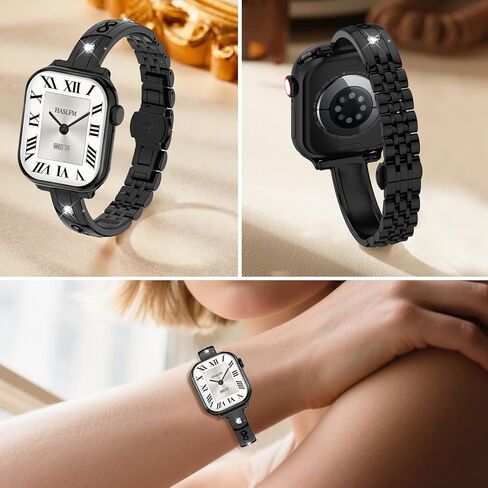 نطاقات رقيقة من الفولاذ المقاوم للصدأ متوافقة مع Apple Watch 38mm 40mm 41mm 42mm (سلسلة 11/10) للنساء ، حزام المعادن الأنيق الماس لسلسلة Iwatch 9 8 7 6 5 4 3 2 1 Se3/2/1 ، Silver in Kuwait