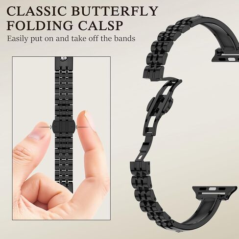 نطاقات رقيقة من الفولاذ المقاوم للصدأ متوافقة مع Apple Watch 38mm 40mm 41mm 42mm (سلسلة 11/10) للنساء ، حزام المعادن الأنيق الماس لسلسلة Iwatch 9 8 7 6 5 4 3 2 1 Se3/2/1 ، Silver in Kuwait