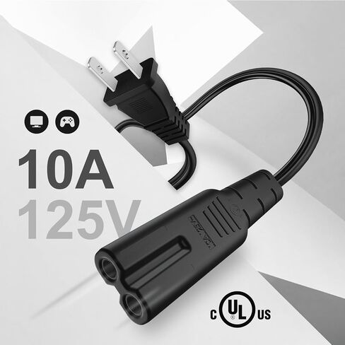 سلك طاقة TNP Universal 2 Prong (1 قدم) (5 حزم) - NEMA 1-15P إلى IEC320 C7 18AWG 18AWG الشكل 8 موصل البندقية التيار المتردد لإمداد الطاقة كابل سلك مقبس التوصيل (أسود) متوافق مع Apple TV، PS4 in Saudi Arabia