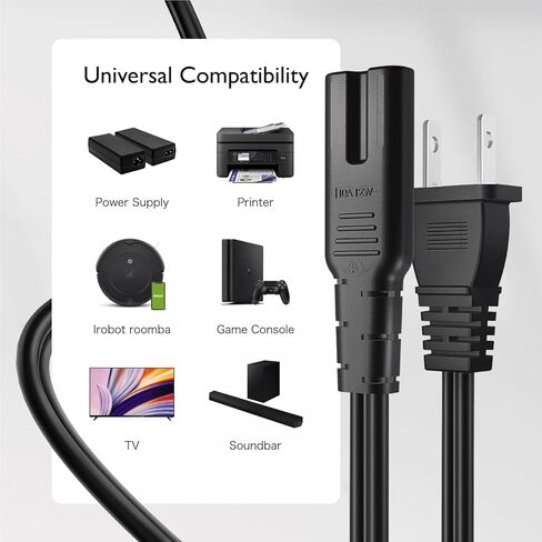 سلك طاقة TNP Universal 2 Prong (1 قدم) (5 حزم) - NEMA 1-15P إلى IEC320 C7 18AWG 18AWG الشكل 8 موصل البندقية التيار المتردد لإمداد الطاقة كابل سلك مقبس التوصيل (أسود) متوافق مع Apple TV، PS4 in Saudi Arabia