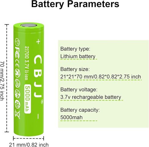 3.7V 21700 بطارية معاد شحنها 5000 مللي أمبير في الساعة سعة كبيرة 3.7 فولت 21700 بطارية قابلة للشحن لمصابيح يدوي إلخ ، 2PACK 3.7 فولت 1009 in Kuwait