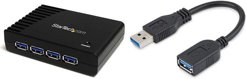 Startech.com 4-port USB 3.0 SuperSpeed ​​Hub مع محول الطاقة-5 جيجابت في الثانية و 6 بوصات USB 3.0 (5 جيجابت في الثانية) محول التمديد (USB-A ذكر إلى USB-A أنثى) in Saudi Arabia
