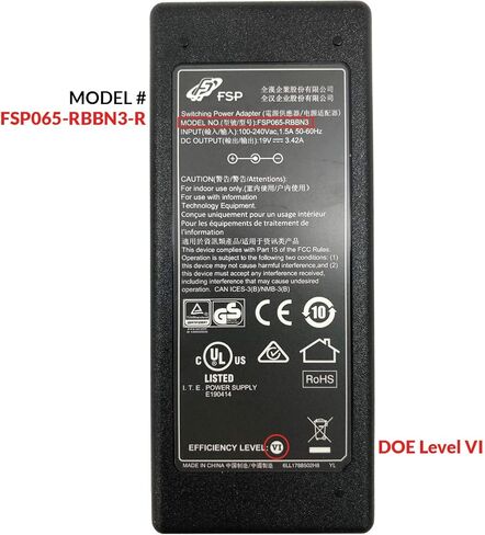 FSP 65W ADAPTER-19V 3.42A AC ACRGER ، 5.5 مم × 2.5 مم ، لأجهزة الكمبيوتر المحمولة والإلكترونيات (FSP065-RBBN3-R) in Kuwait
