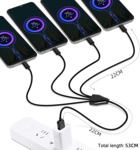 GELRHONR Short USB C Splitter Cable,4 in 1 USB 2.0 A Male to 4 USB C Male Charging Cord for Some USB Type-C Phone, Device - 0.5M (Black) in Kuwait
