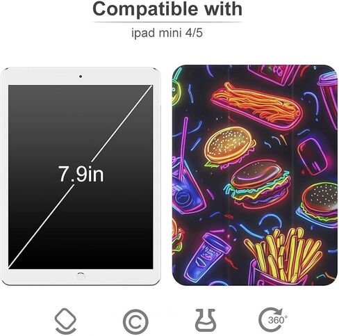 Neon Hamburger French Fries Case with Pen Pend Slim Lightweight Trifold Stand متوافق مع iPad Mini 4/5/6 Mini4/5 （7.9in） in Kuwait