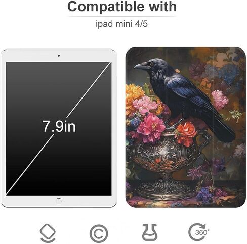 قضية غراب أسود خمر مع حامل القلم رفيع الخفيفة الوزن trifold موقف متوافق مع iPad mini 4/5/6 mini6 （8.3in） in Kuwait
