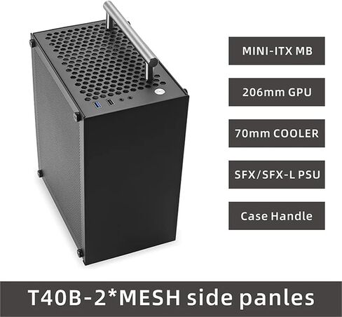T40 Mini ITX Black Case 7L Gaming Computer Chassis مضغوط دعم الكمبيوتر الشخصي SFX PSU/70 مم مع مقبض in Kuwait