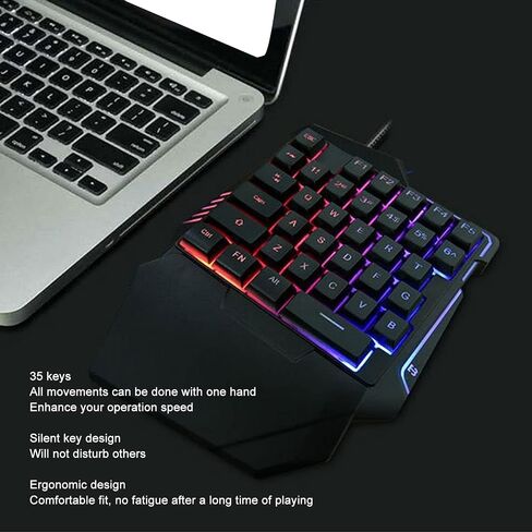 لوحة مفاتيح ألعاب RGB خلفية واحدة ، مفاتيح صامتة 35 مفاتيح التصميم المريح مع راحة المعصم وإضاءة RGB للاعبين للكمبيوتر الشخصي in Saudi Arabia
