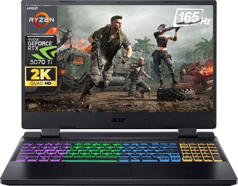 acer 2023 Newest Nitro 5 Gaming Laptop, 15.6" QHD IPS 165Hz Display, AMD Ryzen 7 6800H (8 cores), NVIDIA GeForce RTX 3070 Ti, 64GB DDR5 RAM, 2TB SSD, Wi-Fi 6E, Backlit Keyboard, Windows 11 Home in Saudi Arabia