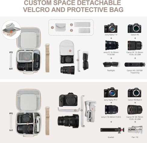 حالة الكاميرا متوافقة مع Canon EOS Rebel T7/R50/R6 Mark II/R100/R50 V/T6/R8/R10/R5 MARK II/RP/R7/5D MARK IV/SL3/R5/T100 DSLR SLR كاميرا ، عدسة وترايود مع تقلبات متحركة وسلسلة الكتف in Kuwait