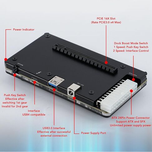 GPU Enclosure with SFX Bracket, USB 4.0 ATX 24Pin Connector PCIE 16X Slot Graphics Card Dock Fit for Thunderbolt 3 4 Mini External eGPU Docking Station in Saudi Arabia