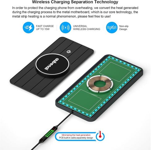 Magnetic Wireless Car Charger Pad, Aubenai 15W RGB Fast Wireless Charging Pad Non Slip Charging Mat with 70cm Extension Cable Compatible with Magsafe Charger iPhone 16 15 14 13 12 (Extension USB-C) in Saudi Arabia