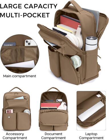 حقيبة الظهر Fodoko للعمل ، حقائب الظهر غير الرسمية للنساء حقيبة ظهر Daypack للرجال للسفر College Bookbag مقصورة منفصلة لـ 15.6 بوصة دفتر بني in Kuwait