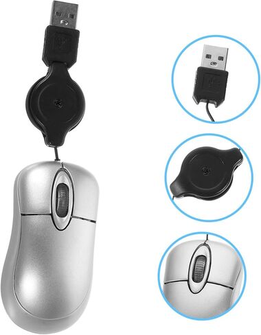 Housoutil mini mini mouse pantical mouse مع تصميم مريح للحبل قابل للسحب متوافق مع أجهزة الكمبيوتر المحمولة MAC للسفر والاستخدام المكتبي in Kuwait