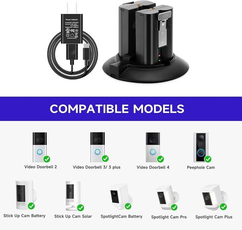 OLAIKE Battery Charger Station Compatible with Video Doorbell 2 & 3 &4,Spotlight Cam Battery & Peephole Cam,Portable Dual Port Charging with DC Adapter(Batteries NOT Included),Type2 in Kuwait