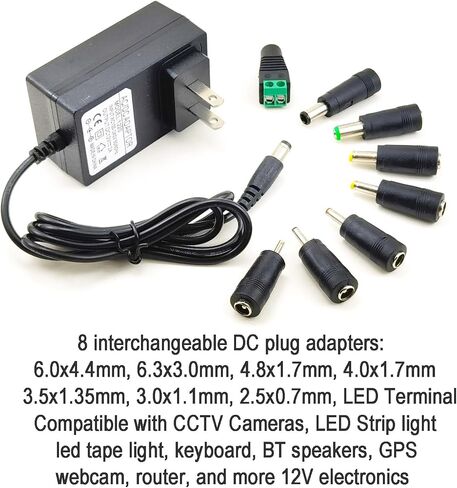 12V 2A Power Supply AC ADAPTER باستبدال مع 8 نصائح ، شاحن سلك 2000 MASTERSTED 120MA لشريط LED LID CCTV Camera GPS WebCAM ROUTER BT SPEAKER DC12V in Kuwait