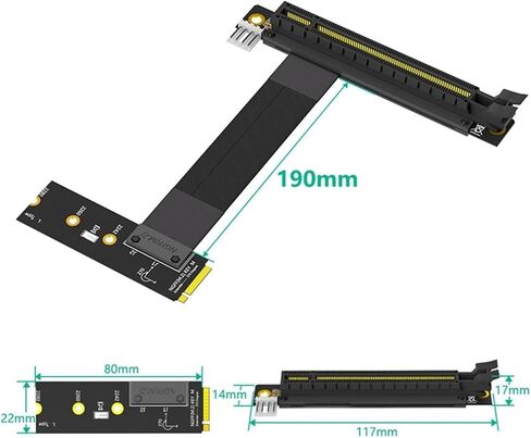 كابل الناهض M.2 NVME إلى PCIE X16 محول الرسومات كابل امتداد 90 درجة PCI 3.0 16x إلى M Key Riser Cable (Black A) in Saudi Arabia