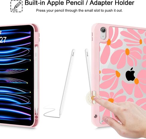 May Chen for iPad (A16) Case 11th Generation 11 Inch 2025 ، iPad 10th Gen Case 2022 10.9 بوصة ، حامل قلم رصاص مدمج مع غطاء مقاوم للصدمات واضحة الشفافة الظهر الاستيقاظ/النوم ، زهرة رائعة in Saudi Arabia