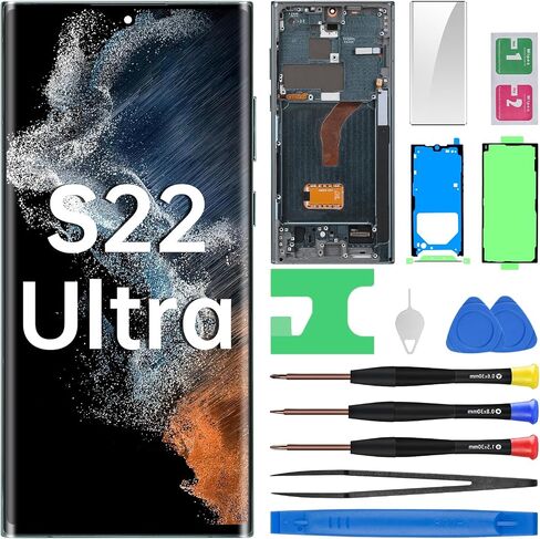لاستبدال شاشة Samsung Galaxy S22 Ultra AMOLED مع الإطار الأخضر OLED Display Diving Digitizer Full Assolbly Fix مع مجموعة أدوات الإصلاح SM-S908U SM-S908U1 in Kuwait