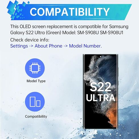 لاستبدال شاشة Samsung Galaxy S22 Ultra AMOLED مع الإطار الأخضر OLED Display Diving Digitizer Full Assolbly Fix مع مجموعة أدوات الإصلاح SM-S908U SM-S908U1 in Kuwait