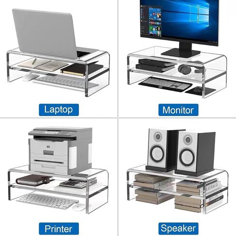 Clear Acrylic 2-Tier Monitor Stand & Desk Organizer-16 "x9.4" x5.5 H Riser Office Office مع تخزين لوحة المفاتيح ، وأجهزة الكمبيوتر المحمولة ، والكمبيوتر المحمول ، و IMAC ، والطابعة ، والتلفزيون ، وأجهزة الوسائط المتعددة (الأزرق الشفاف) in Saudi Arabia