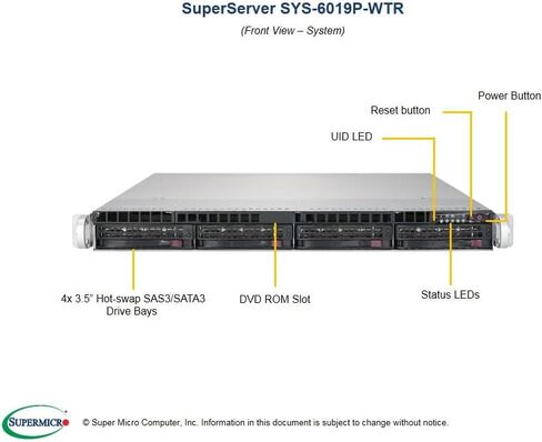 Supermicro SYS-6019P-WTR 1Y XEON S3647 4x3.5HS SATA3 PCIE VGA 750W RPS in Saudi Arabia